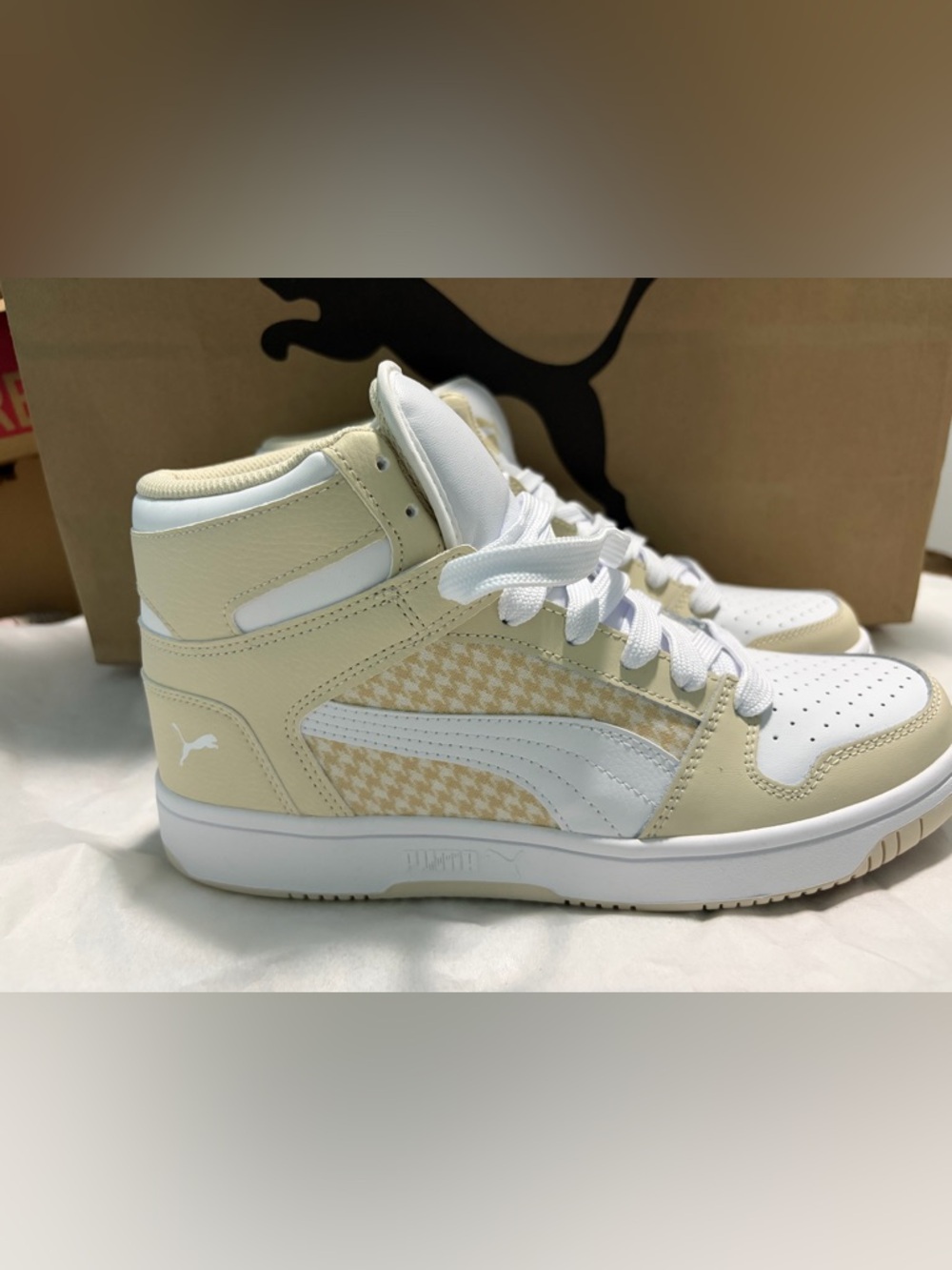 Puma High-Top Sneakers in Cream and White